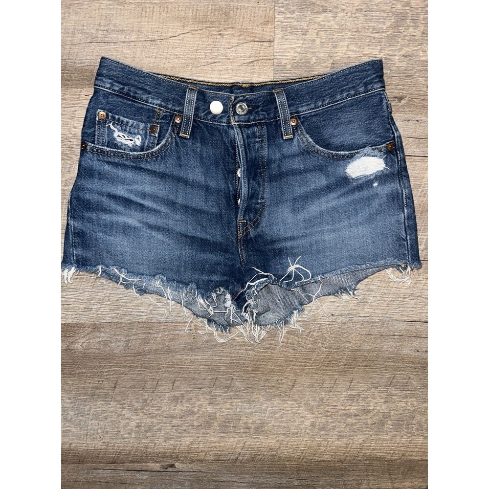 Levi’s 501 Women’s High Rise Denim Cutoff Shorts W26 Distressed Indigo 323170132